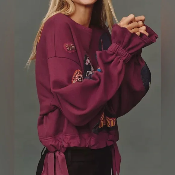 New Anthropologie Nathalie Lete Circus Embroidered / Crystal Sweatshirt Size XL - Picture 3 of 14